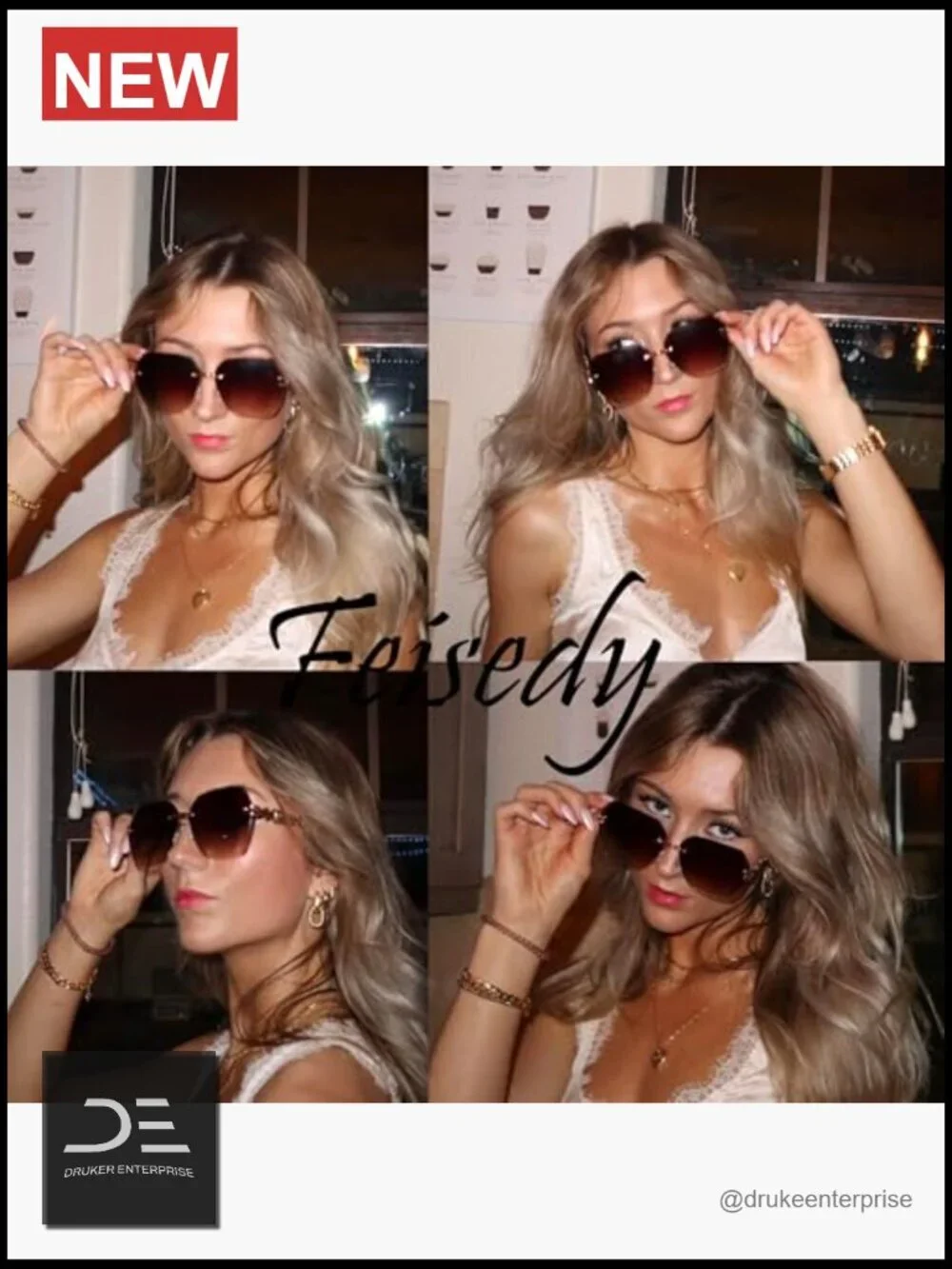 Rimless Diamond Cutting Metal Frame Sunglasses UV400 HD Lens